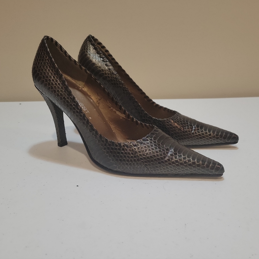 Nine West Brown Snakeskin Pointed-Toe Heels